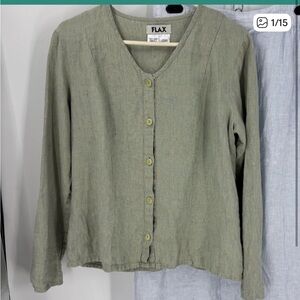 Flax 100% linen green/blue lagenlook top jacket S